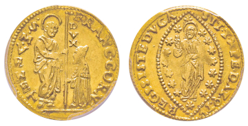No. 1425 – Venice. Francesco Corner, 1656. Sequin. Extremely rare. PCGS MS62 (the most beautiful graded specimen). Estimate: 25,000 euros.
