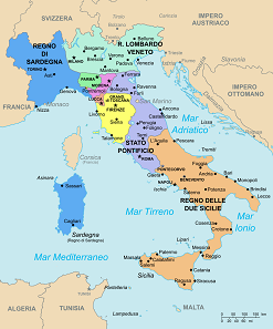 Italy at the time of Carlo Alberto. Map: Gigillo83. CC-BY 3.0.