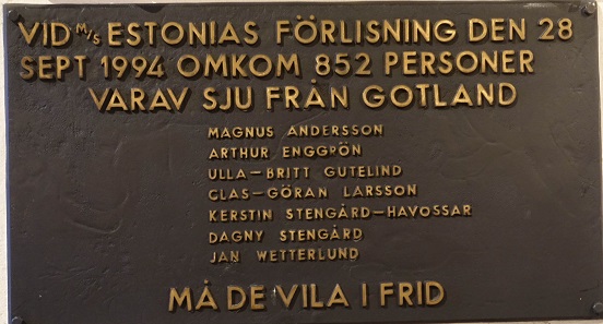 Commemorative plaque for the sinking of the Estonia in 1994. Photo: KW.