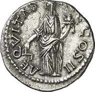Denarius of Clodius Albinus as Augustus. Lyon, 195-197. Rev. Aequitas Augusti. RIC 13(a). From auction sale Gorny & Mosch 176 (2009), no. 2373.