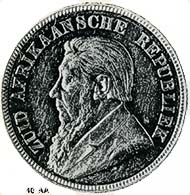 Pic. 6: Zuid Afrikaansche Republiek. Paul Kruger, 1883-1902. 1 pond (magnified)
