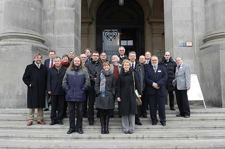 Some of the speakers and moderators of the conference in front of the entrance of the Bodemuseum. Photo: Elke Bannicke.