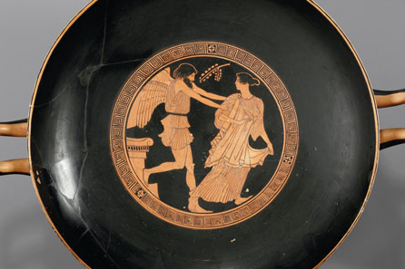 56: Attic bowl of the Penthesilea Painter, c. 460 B. C. H 15.9 cm, diameter without handles 34.8 cm. From Waltz Collection, 1970s. Estimate: 30,000 Euros. End result: 126,500 Euros.