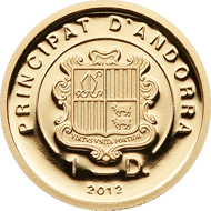 Andorra, 1 diner, 2012, gold .9999, 0.5 g, 11.00 mm, Mintage: 5,000.