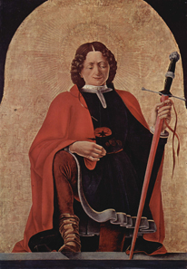 Francesco del Cossa (1436-1487), St Florian, 1473, oil on canvas. Once Griffoni altar in San Petronio, Bologna, now National Gallery of Art, Washington. Source: Wikipedia.