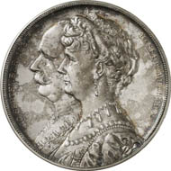 Solms-Baruth. Silver medal 1906 by R. Otto on the Silver Wedding of Prince Friedrich, 1904-1920, with Louise, Countess von Hochberg, on September 10. From auction Künker 212 (June 19, 2012), 4245. Joseph 464. Estimate: 100 euros.