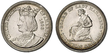 Commemorative coin struck for the Columbian Exposition in Chicago in 1893. From Künker 159 (2009), 2332.