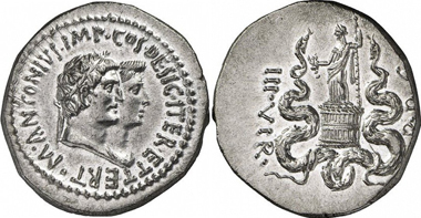 Ephesus. Marcus Antonius and Octavia. Cistophorus, 39 BC. Gorny & Mosch 185 (2010), 215.