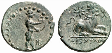 Miletus. Bronze, around 200 BC. Obv. Statue of Apollo of Didyma. Künker 133 (2007), 7586.
